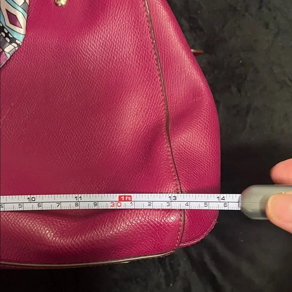 Coach Magenta Leather Satchel with Scarf Accent Key Holder CALLOUTS - Picture 16 of 16
